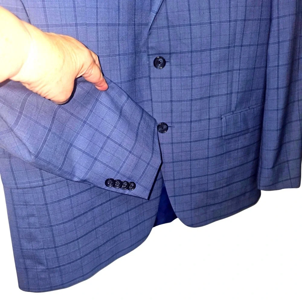 Austin Reed London Mens Blue Windowpane Check Two Button Blazer Sport Coat 42R